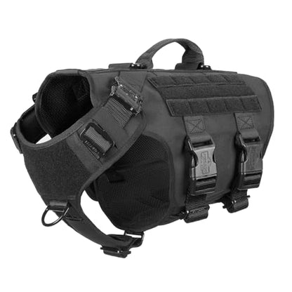 ICEFANG GN3 Tactical Dog Harness with 6X Buckle,Dog Molle Vest with Handle,3/4 Body Coverage,Hook and Loop Panel for ID Patch,No Pulling Front Clip (L (28"-35" Girth), Black) - color: Black, size: Large (Pack of 1)