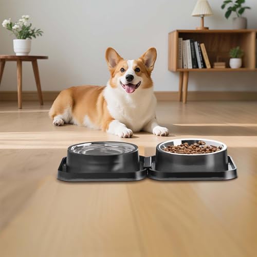 2PCS Stainless Steel Dog Food and Water Bowls Set, Freely Combinable Feeding Set for Dogs Cats, Spill Proof Neater Dog Bowls, Non-Slip Pet Feeder Bowl Dogs Water Bowl for Puppy Breed - size: 2-Pack