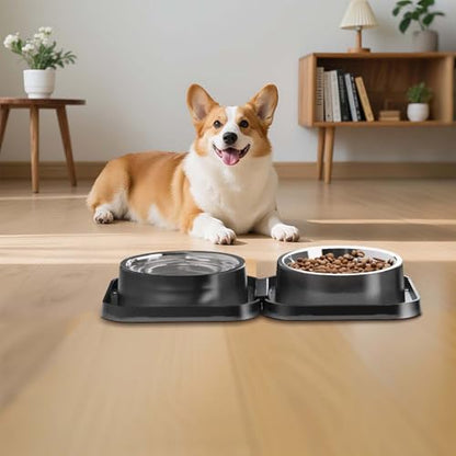 2PCS Stainless Steel Dog Food and Water Bowls Set, Freely Combinable Feeding Set for Dogs Cats, Spill Proof Neater Dog Bowls, Non-Slip Pet Feeder Bowl Dogs Water Bowl for Puppy Breed - size: 2-Pack
