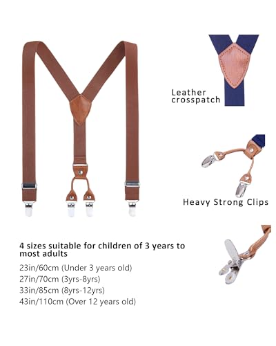AWAYTR Kids Boys Adults Suspenders - 4 Sizes Sturdy Metal Clips Elastic Adjustable Suspender - color: Brown, size: 27Inches (3 Years to 8 Years)