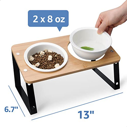 AYADA Elevated Cat Bowls, Height Adjustable Raised with Stand Lifted Ergonomic Anti Vomiting Non Slip Slanted Tilted Double Bowls Food Water Ceramic - color: Ceramic