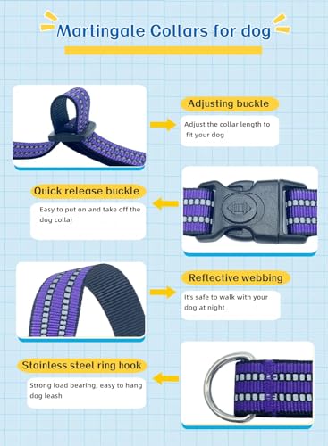 Martingale Dog Collars with Quick Release Buckle, Heavy Duty Nylon Reflective Dog Collar, NO Pull Walking Training Collar for Large, Medium, Small Dogs (Purple, Small) - color: Purple, size: Small