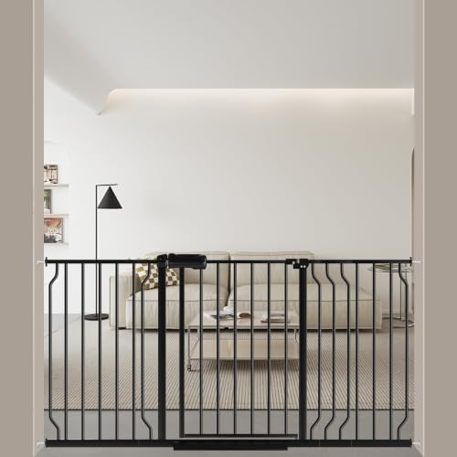 ALLAIBB Extra Wide Pressure Mounted Baby Gate Walk Through Child Kids Safety Toddler Tension Black Long Large Pet Dog Gates with Extension for doorways Kitchen (52.76-62.2"/134-158cm, Black) - color: Black, size: 52.76-62.2"/134-158cm