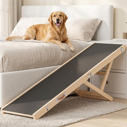 Foldable Dog Ramp for High Beds & SUVs, 63 Inch with High-Traction Mat. Adjustable Height (19.7"-31.5") for Medium, Large & XL Dogs - Portable Pet Stairs Alternative - size: 63"L x 16.7"W x 2.4"H