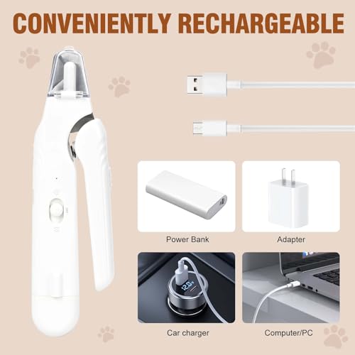 2-in-1 Dog Nail Grinder &Dog Nail Clippers with Light，Cat Nail Clippers ，Ultra-Quiet, USB Rechargeable, Multiple Grinding Methods, and Splash Guard for Large Medium Small Dogs Cats Pets(White) - color: white