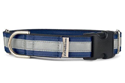 If It Barks 1" Reflective Martingale Collar with Quick Snap Buckle for Dogs, Adjustable, Made in USA,Medium, Light Navy - color: Navy, size: Medium w/Buckle