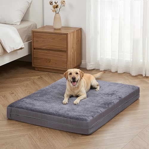 XXL Dog Bed, Waterproof Dog Crate Bed, Extra Large Reversible Outdoor Dog Bed, Kennel Beds for Large Dogs, Waterproof, Wipeable, Anti-Slip, Washable, 47" x 29", Dark Grey - color: Dark Grey, size: 47"W x 29"L x 4"H