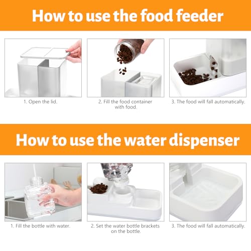 Yummy Sam Automatic Small Pet Feeder and Water Dispenser, 2 in 1 Gravity Cat Auto Pet Feeder and Waterer Set Feeder Dish for Small Medium Pets Dog Puppy Kitten (White) - color: White