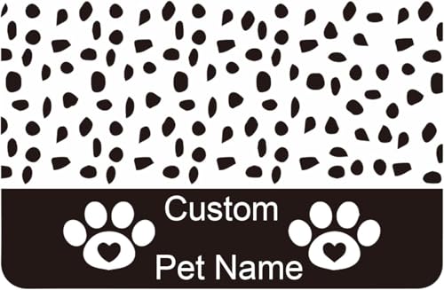 Personalized Dog & Cat Food Mat with Name | Waterproof PU Pet Bowl Mat | Non-Slip Rubber Bottom | Easy Clean | 3 Sizes (24"×16", 30"×20", 36"×24") | (Black paw Prints) - color: Black paw prints