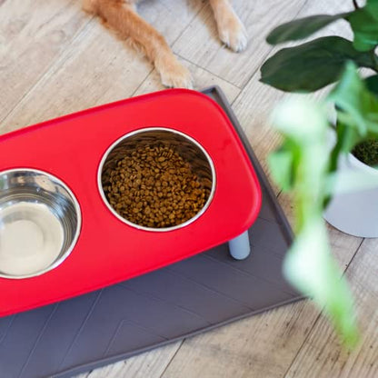 Messy Mutts Elevated Double Feeder with Stainless Bowls | Adjustable Height 3”, 5”, or 10” | Adjustable Standing Feeder for Dogs | 5 Cups per Bowl | Watermelon - color: Watermelon