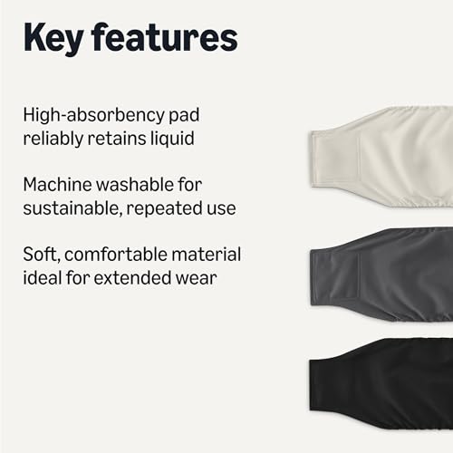 Amazon Basics Washable Highly Absorbent Male Dog Diapers, Medium Size, Black, Grey, Silver, 3 Pack - size: M