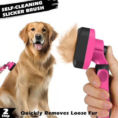 Professional 3PCS Self Cleaning Slicker Brush & Pet Grooming Rake & Flea Comb for Dogs,Cats and Horses | Double-Sided Dematting Comb & Skin Friendly Deshedding Grooming Tool | Pet Supplies (Red) - color: Red
