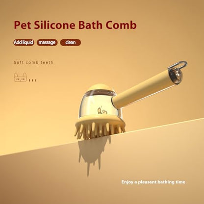Bristles Dog Bath Brush for Bathing Massage Grooming Tool with Shampoo Dispenser for Efficient Dog Cats Pet Shower Brush for - color: Yellow