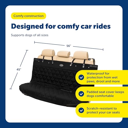 PetSafe Happy Ride Quilted Bench Seat Cover Waterproof and Durable Machine Washable Fits Most Cars, Trucks and SUVs Backseat Protection for Pet Paws, Scratches and Dog Hair - color: Black, size: Standard, style: Bench