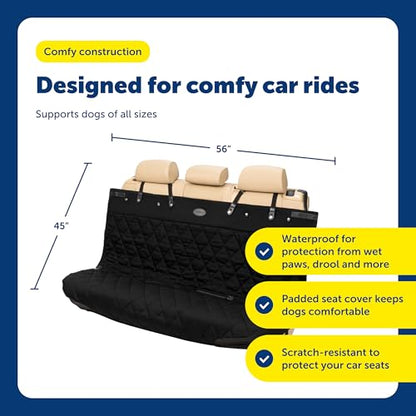 PetSafe Happy Ride Quilted Bench Seat Cover Waterproof and Durable Machine Washable Fits Most Cars, Trucks and SUVs Backseat Protection for Pet Paws, Scratches and Dog Hair - color: Black, size: Standard, style: Bench