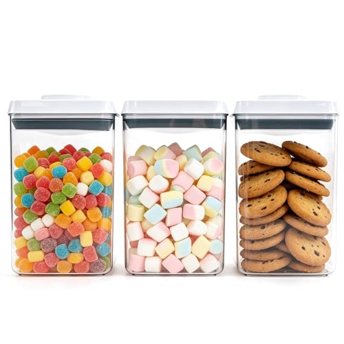 Pop Push Button Airtight Food Storage Containers 3 Pack (1.8Qt) | BPA-Free Stackable Rectangular Canisters for Coffee Beans, Snacks, Cereal, Grains, Dry Food - color: 1700ml x3
