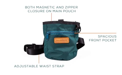 Wilderdog Dog Training Treat Pouch with Magnetic and Zipper Closure, Carabiner Attached, Adjustable Waist Strap - Green - color: Green
