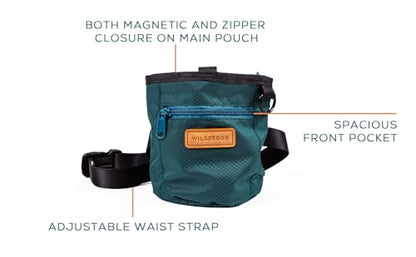 Wilderdog Dog Training Treat Pouch with Magnetic and Zipper Closure, Carabiner Attached, Adjustable Waist Strap - Green - color: Green