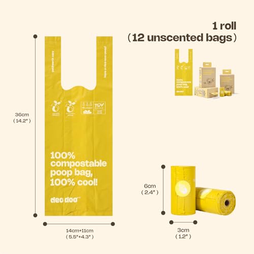Compostable Dog Poop Bags with Handles 144 Count - Biodegradable Poop Bags for Dogs, Leak Proof, Extra Thick, ASTM D6400 Certified, Unscented - color: Yellow-100% Compostable