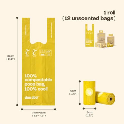 Compostable Dog Poop Bags with Handles 144 Count - Biodegradable Poop Bags for Dogs, Leak Proof, Extra Thick, ASTM D6400 Certified, Unscented - color: Yellow-100% Compostable