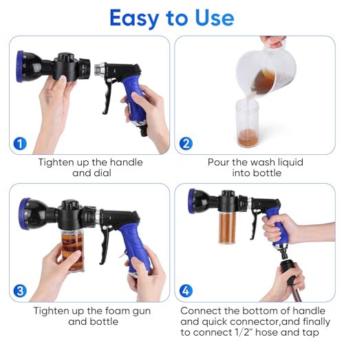 Pet Bathing Sprayer Kit,10 Spray Patterns, Adjustable Hose Wash Sprayer with 4 to 8 Bars Foam Blaster,Suitable for Pet Washing, Car Cleaning and Garden Use with 1/2” Quick Connector - style: Pet Bathing Sprayer Kit