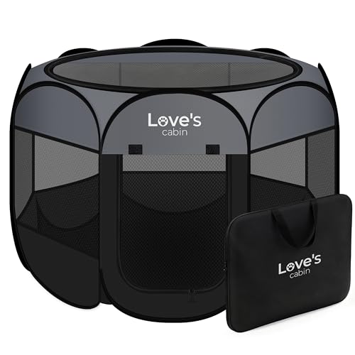 Love's cabin Pet Puppy Dog Playpen, Large Dog Tent Crates Cage Indoor/Outdoor, Portable Playpen for Cat, Foldable Pop Up Dog Kennel Playpen with Carring Case, Removable Zipper Top, Dark Grey - color: Dark Grey, size: 38.0"L x 38.0"W x 23.0"H