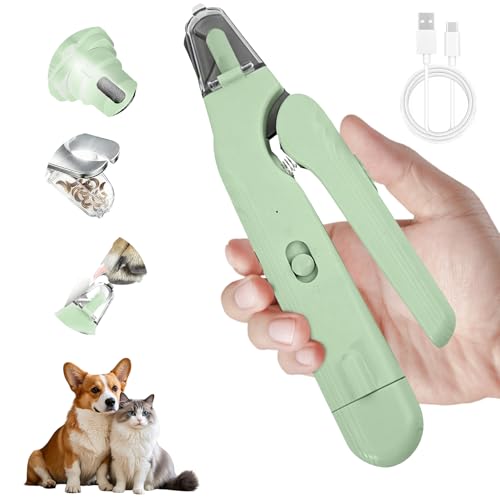 2-in-1 Dog Nail Clippers & Dog Nail Grinder with 2 LED Lights, Ultra-Quiet, Multiple Grinding Methods, USB Rechargeable and Splash Guard for Small, Medium, and Large Dogs & Cats (Green) - color: Green