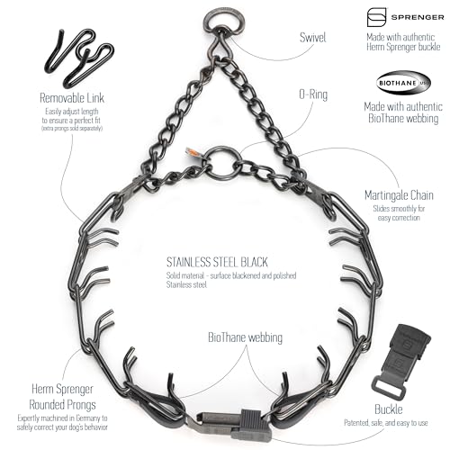 Herm Sprenger Black Stainless Steel Dog Collar with Quick Release ClicLock Buckle and Biothane Insert Training Collar Made in Germany (Black, 23in x 3.2mm(Neck Size up to19-20in)) - color: Black, size: 23in x 3.2mm(neck size up to19-20in)