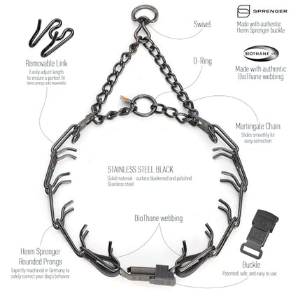 Herm Sprenger Black Stainless Steel Dog Collar with Quick Release ClicLock Buckle and Biothane Insert Training Collar Made in Germany (Black, 23in x 3.2mm(Neck Size up to19-20in)) - color: Black, size: 23in x 3.2mm(neck size up to19-20in)