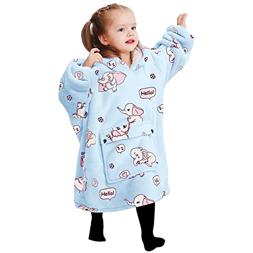KFUBUO Wearable Blanket Hoodie for Kids Toddlers Sherpa Blanket Sweatshirt With Pocket Cute Hoodies 2-6 Year Old Girl Boy Birthday Gifts Elephant - color: Printing-elephant, size: Kids 2-6YR