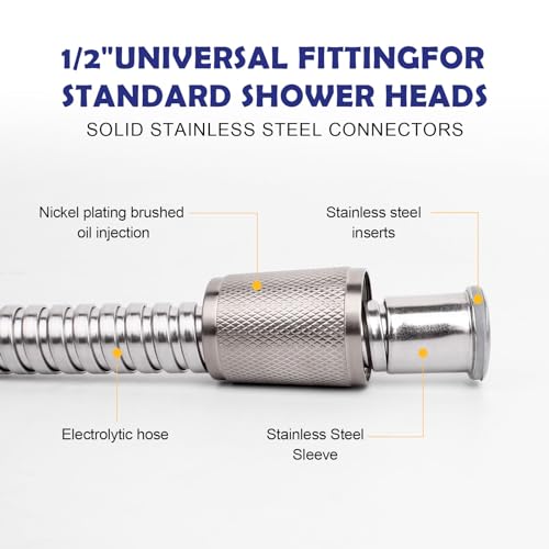 Shower Hose, 90 Inch Extra-Long Stainless Steel Handheld Stainless Steel Insert and Nut,Brushed Nickel Finish - color: Brushed Nickel, size: 90 Inches