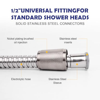 Shower Hose, 79 Inch Extra-Long Stainless Steel Shower Hose with Stainless Steel Insert and Nut,Brushed Nickel Finish - color: Brushed Nickel, size: 79 Inches