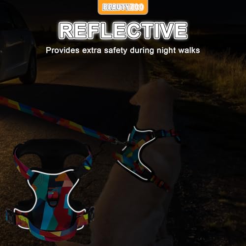BEAUTYZOO No Pull Dog Harness Small, Adjustable Dog Harness and Leash Set -Easy Wearing with 3 Buckles/Control Handle,No Choke Soft Padded Reflective Pet Vest for Training Walking Hiking, S - color: Geometry, size: S: chest 14"-24"