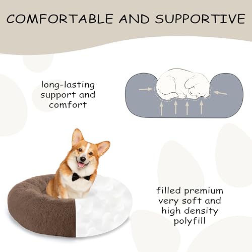 Bunlitent 46'' Donut Dog Bed, Calming Dog Bed for Large Sized Dog, Brown | Plush Anti-Anxiety, Donut Shape, Warming Cozy, Round Cuddler Nest, Soft Cute,Marshmallow Cuddler Nest Pet Bed - color: Brown, size: 46"L x 46"W x 8"Th