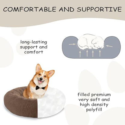 Bunlitent 46'' Donut Dog Bed, Calming Dog Bed for Large Sized Dog, Brown | Plush Anti-Anxiety, Donut Shape, Warming Cozy, Round Cuddler Nest, Soft Cute,Marshmallow Cuddler Nest Pet Bed - color: Brown, size: 46"L x 46"W x 8"Th