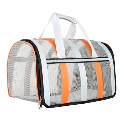 Soft Sided Pet Carrier, Airline Approved Dog Cat Travel Bag with Mesh Windows, Collapsible Portable Pet Carrier for Small Medium Dogs Cats (Orange) - color: Orange