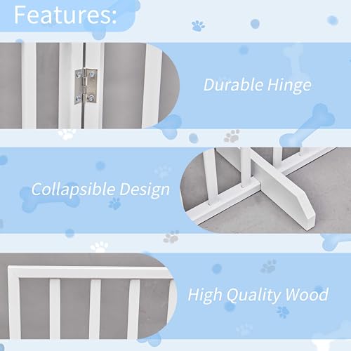 Wide Foldable Dog Gates for Doorways, 4 Panels 72" Wooden Pet Gate w/Freestanding Design, No Assembly Required, Adjustable & Portable Puppy Fence Barrier for Rooms, Hallways, Doorways, Stable Barrier - size: 4 Panels-White