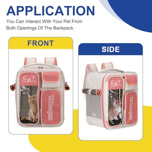 Pet Backpack Carrier, Portable and Ventilated, Oxford Cloth, Dogs Cats and Small Animals Travel Bag 12.99" Up to 16.5 Lbs, (Red), Intended for Hiking/Camping/Traveling - color: Red