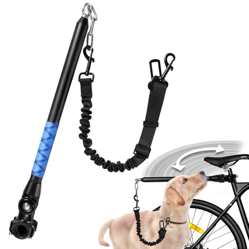 Bicycle Dog Leash for Riding, Hands Free 150° Rotating Built-in Shock Absorber Bike Retractable Leashes for Cycling, Elastic Nylon Adjusted Car Holder Seat Belt Rope (Black) - color: Black