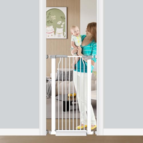 Fairy Baby 40.5" Extra Tall Pet Gate 22.5"-25.5" Narrow Opening No Drill | Auto Close Pressure Mounted Baby Gate, Metal Safety Child Gate for Stairs Doorways Walk Thrh, Puppy Dog Gates Indoor, White - color: White, size: 22.5"-25.5"