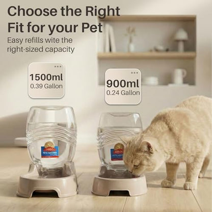 Flexzion Automatic Gravity Pet Waterer for Cat & Dog - Non-Skid & Easy-Clean Auto Replenish Water Dispenser Drinking Bowl (3/8 Gallon / 1.5L), Beige - color: Beige, size: 1.5 L