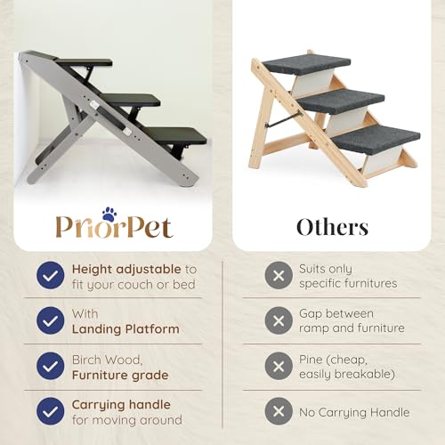 Dog ramp for Couch – Non-Slip, Sturdy Build Foldable Dog ramp – Supports up to 200lbs – Adjustable 7'' to 20'' – Landing Platform Seamlessly Connects – Birchwood Pet Ramp for Small Dogs – Gray