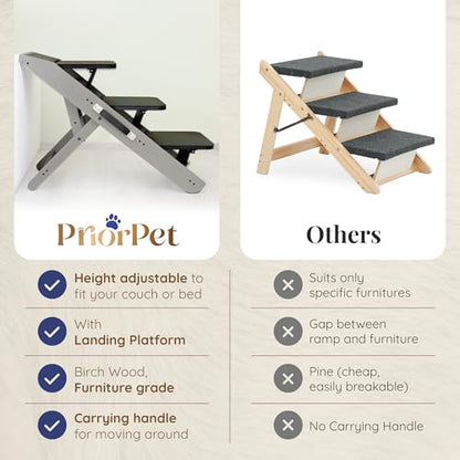 Dog ramp for Couch – Non-Slip, Sturdy Build Foldable Dog ramp – Supports up to 200lbs – Adjustable 7'' to 20'' – Landing Platform Seamlessly Connects – Birchwood Pet Ramp for Small Dogs – Gray