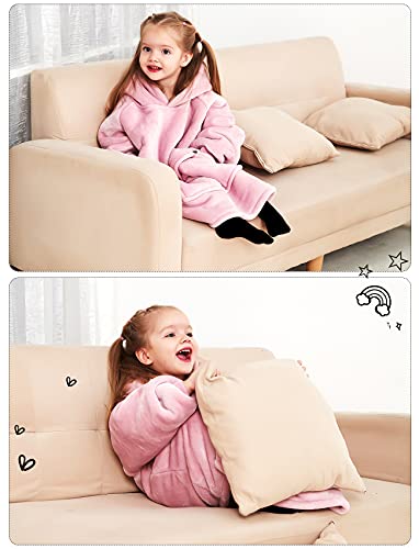 KFUBUO Wearable Blanket Hoodie for Kids Toddlers Sherpa Blanket Sweatshirt With Pocket Cute Hoodies 2-6 Year Old Girl Cute Birthday Gifts Pink - color: Pink, size: Kids 2-6YR