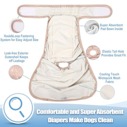wegreeco Cooling Dog Diapers Female, Reusable Dog Cooling Diapers, High Absorbent Puppy Doggie Panties for Heat, Excitable Urination, or Incontinence, Self-Cooling, 5 Pack(Elegant, Small) - size: Small