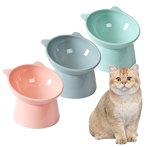 3 Pack Raised Cat Bowls, Cat Anti Vomit Food Bowl, Cat Bowls Elevated Tilted, Stress Free Cat Dog Feeder Dish, 15 Degree Raised Anti Tip Pet Bowl for Water and Protecting Spine (3 Color) - color: 3 Color
