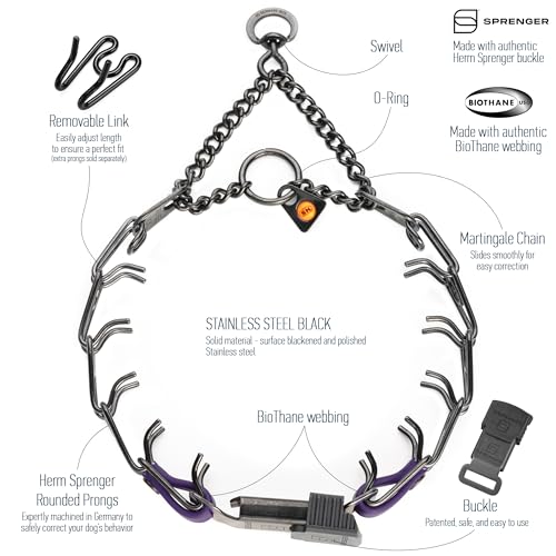 Herm Sprenger Black Stainless Steel Dog Collar with Quick Release ClicLock Buckle and Biothane Insert Training Collar Made in Germany (Violet Purple, 16in x 2.25mm(Neck Size up to 13-14in)) - color: Violet Purple, size: 16in x 2.25mm(neck size up to 13-14