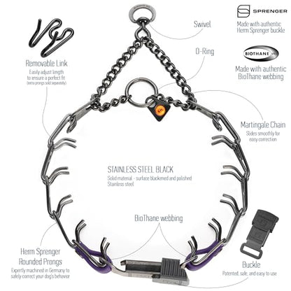 Herm Sprenger Black Stainless Steel Dog Collar with Quick Release ClicLock Buckle and Biothane Insert Training Collar Made in Germany (Violet Purple, 16in x 2.25mm(Neck Size up to 13-14in)) - color: Violet Purple, size: 16in x 2.25mm(neck size up to 13-14