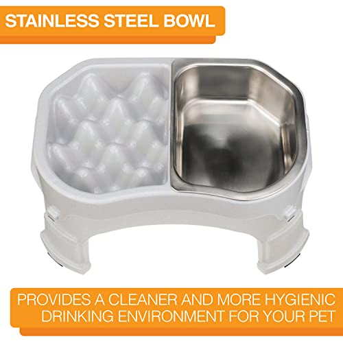 Neater Pet Brands – Neater Raised Slow Feeder Dog Bowl – Elevated and Adjustable Food Height - (Double Diner/w Metal Bowl, Vanilla Bean)