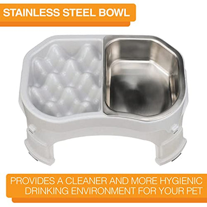 Neater Pet Brands – Neater Raised Slow Feeder Dog Bowl – Elevated and Adjustable Food Height - (Double Diner/w Metal Bowl, Vanilla Bean)